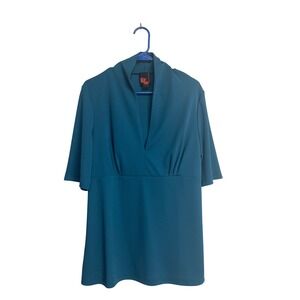 Debbie Shuchat,‎ Turquoise, Short Sleeve, V-Neckline Blouse, Women's Size XL